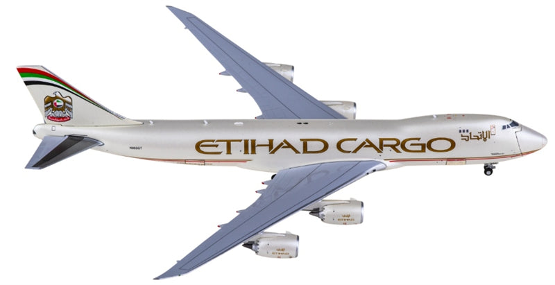 JC Wings Etihad Airways for Boeing 747-8F N855GT Interactive Series 1:400 Aircraft Pre-built Airliner Model Display