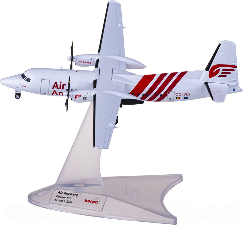 Herpa Air Antwerp for Fokker 50 OO-VLS 1:200 Aircraft Pre-built Airliner Model Display