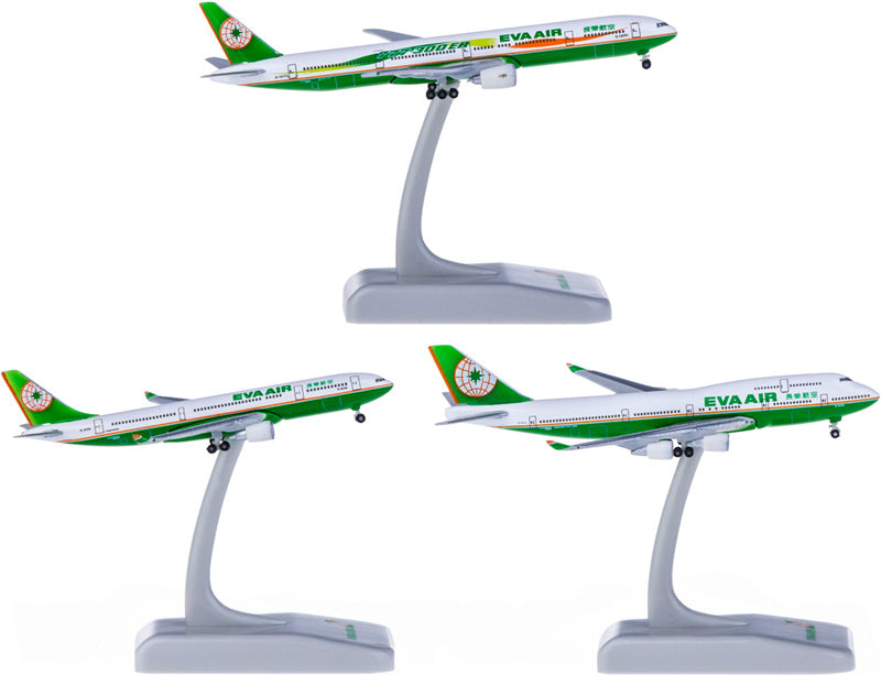 Hogan Eva Air for Airbus A330-200 for Boeing 747-400 for Boeing 777-300ER 3pcs a set 1:1000 Aircraft Pre-built  Airliner Model Display