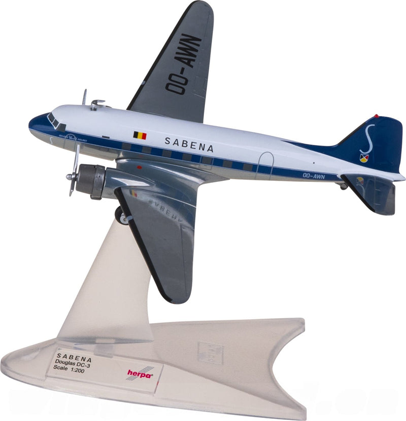 Herpa Sabena for Douglas DC-3 OO-AWN 1:200 Airplane Pre-built  Airliner Model Display
