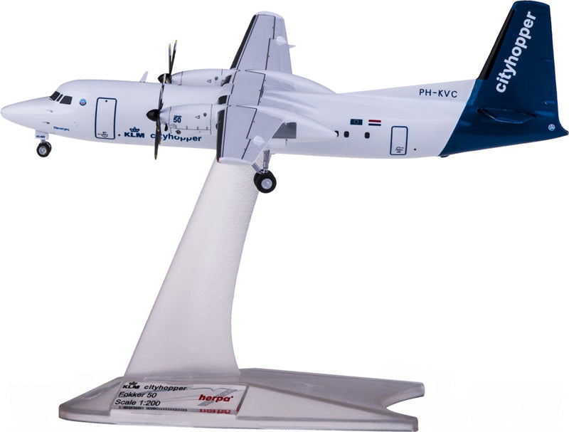 Herpa KLM for Fokker 50 PH-KVC 1:200 Airplane Pre-built  Airliner Model Display