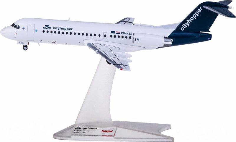 Herpa KLM for Fokker 70 PH-KZE 1:200 Aircraft Pre-built  Airliner Model Display
