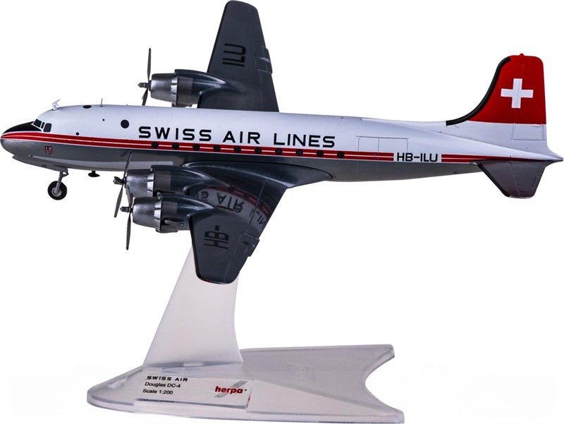 Herpa Swissair for Douglas DC-4 HB-ILU 1:200 Aircraft Pre-built  Airliner Model Display