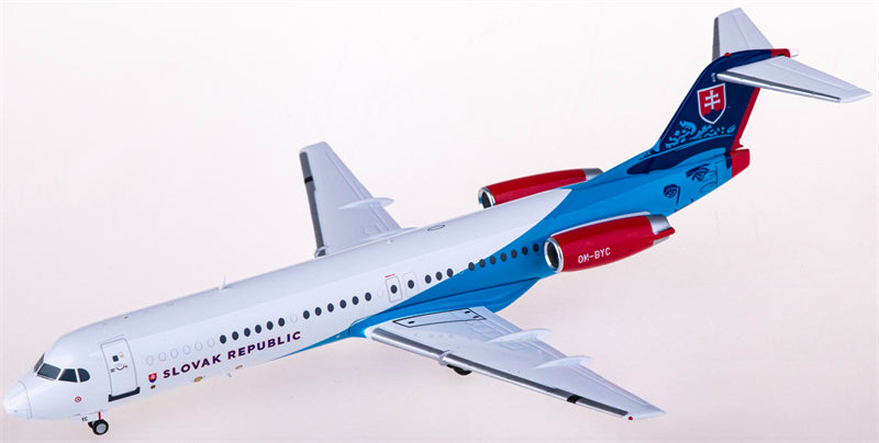 JC Wings Slovakia Government Flying Service for Fokker 100 OM-BYC 1:200 Airplane Pre-built Airliner Model Display