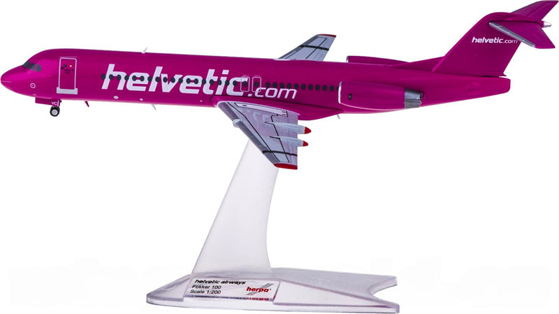 Herpa Helvetic Airways for Fokker 100 HB-JVC 1:200 Airplane Pre-built  Airliner Model Display