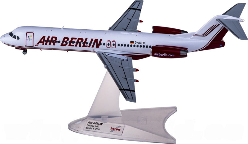 Herpa Air Berlin for Fokker 100 D-AGPK 1:200 Aircraft Pre-built  Airliner Model Display