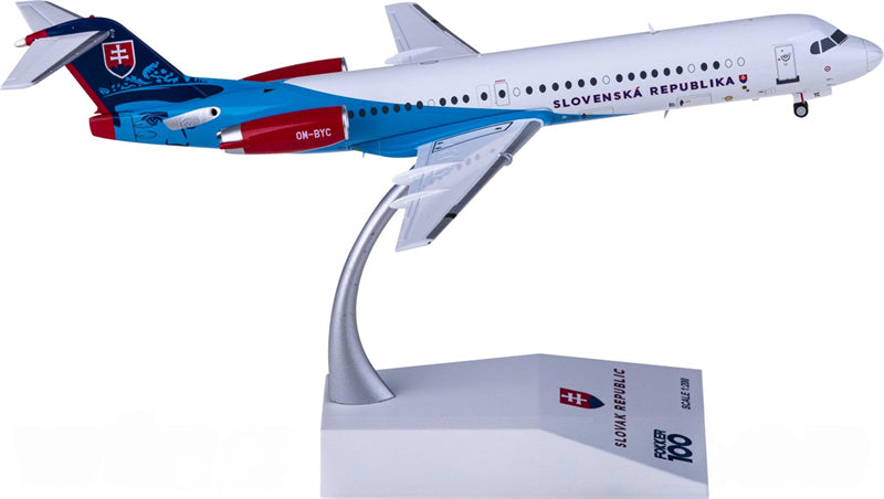 JC Wings Slovakia Government Flying Service for Fokker 100 OM-BYC 1:200 Airplane Pre-built Airliner Model Display