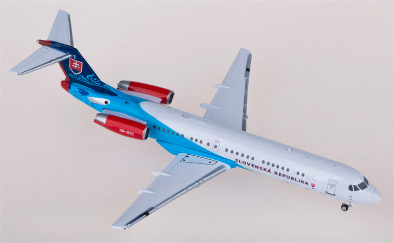 JC Wings Slovakia Government Flying Service for Fokker 100 OM-BYC 1:400 Airplane Pre-built  Airliner Model Display