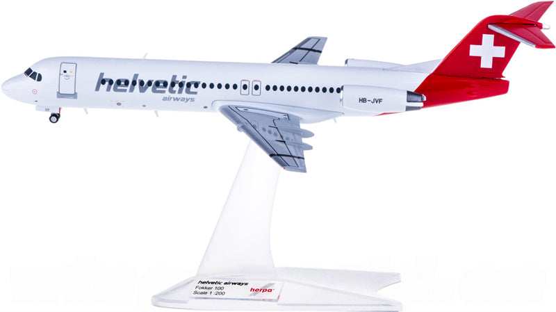 Herpa Helvetic Airways for Fokker 100 HB-JVF 1:200  Aircraft Pre-built  Airliner Model Display