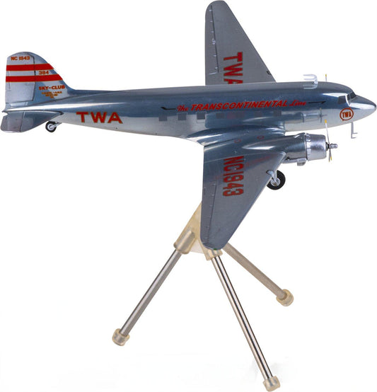 Geminijets Transcontinental & for Western Air for Douglas DC-3 NC1943 1:200 Airplane Pre-built Airliner Model Display