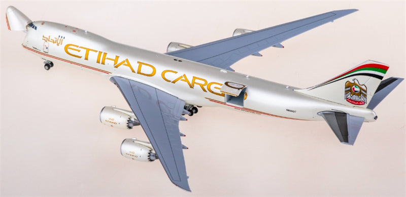 JC Wings Etihad Airways for Boeing 747-8F N855GT Interactive Series 1:400 Aircraft Pre-built  Airliner Model Display