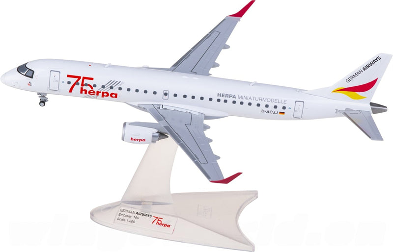 Herpa German Airways Embraer for ERJ-190 D-ACJJ 1:200 Airplane Pre-built  Airliner Model Display