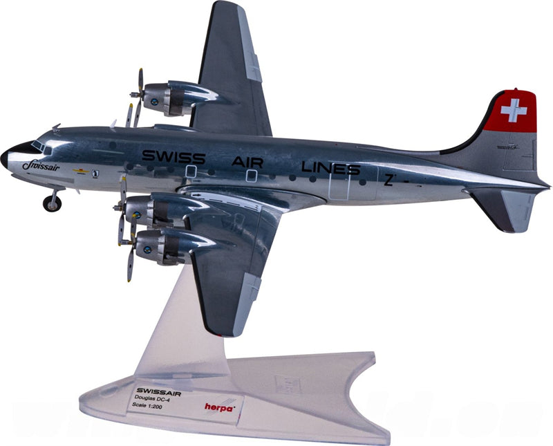 Herpa Swissair for Douglas DC-4 ZU-ILI 1:200 Airplane Pre-built  Airliner Model Display